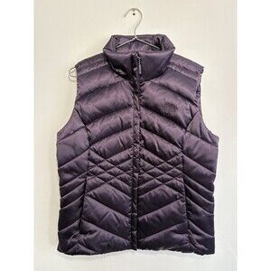The North Face 550 Down Puffer Vest Womens M Purple Chevron Quilted Full Zip